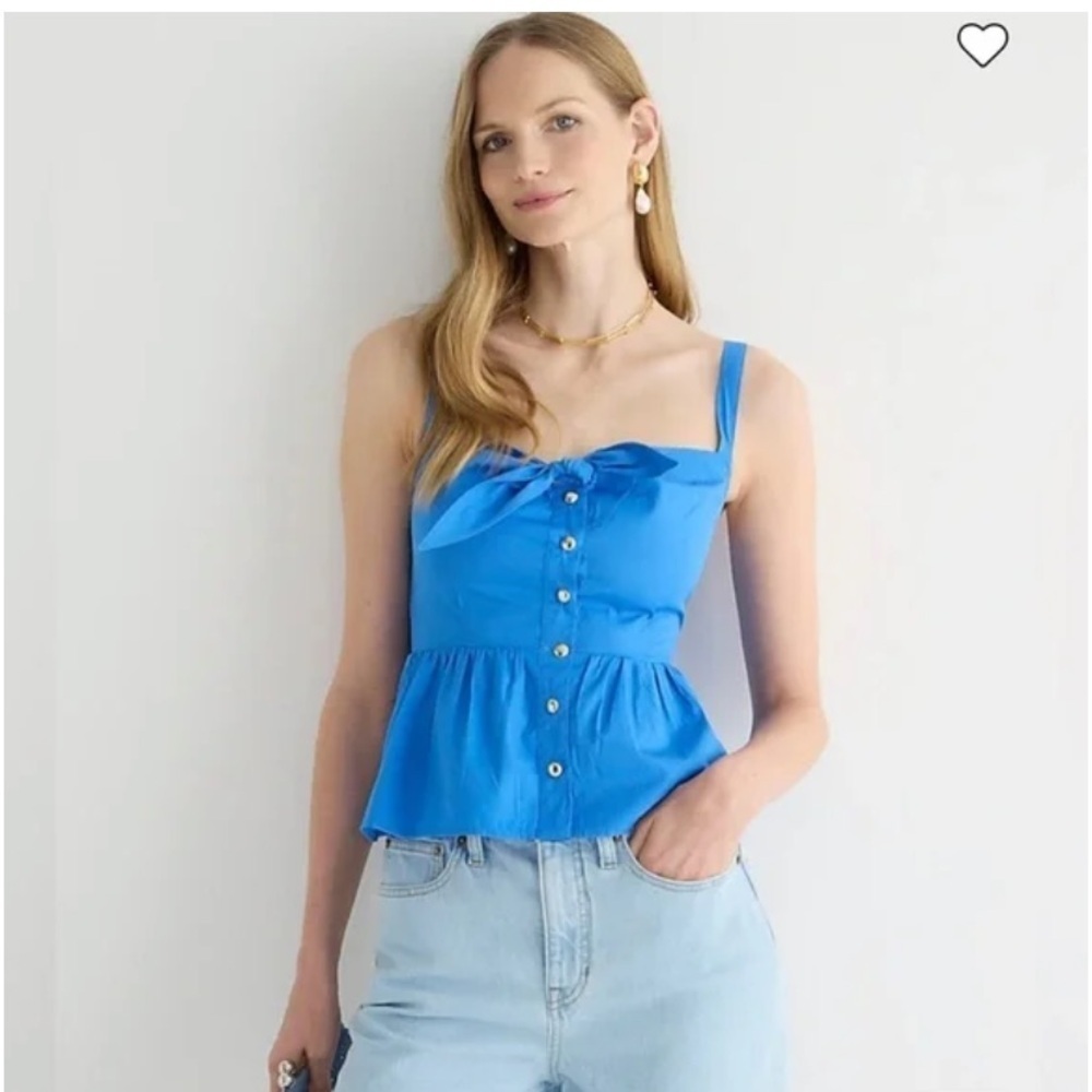 J.Crew NWT Tie Front Peplum 100% Cotton Blue Blouse Top Size Small